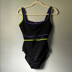 Black one-piece with color trim